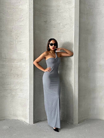 BİÇOMİ Tek omuz pliseli elbise