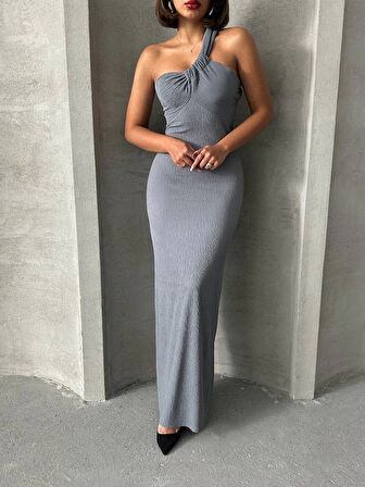 BİÇOMİ Tek omuz pliseli elbise