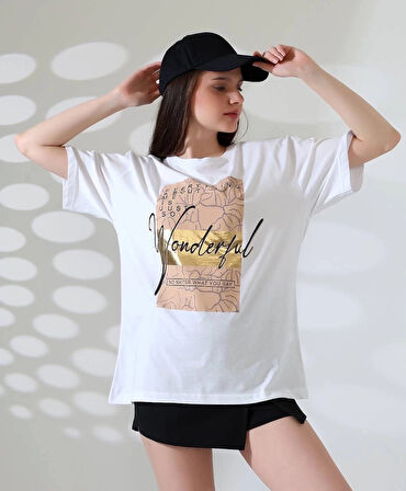 BİÇOMİ Varak baskılı imza desen tişört