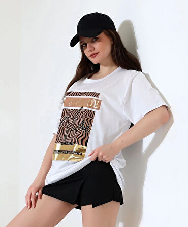 BİÇOMİ Varak çizgili Oversize tişört