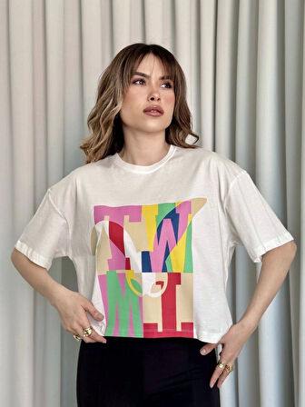 BİÇOMİ Baskılı crop tişört