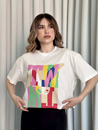 BİÇOMİ Baskılı crop tişört