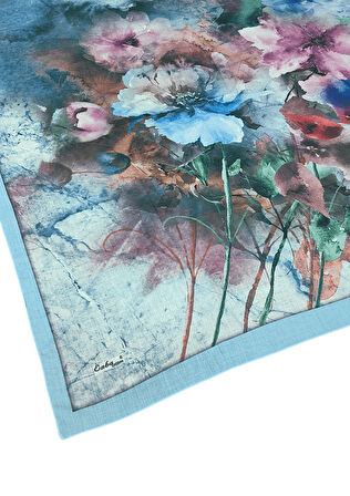 Enba Çiçek Desenli Pamuklu Eşarp 90x90 cm