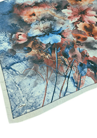 Enba Çiçek Desenli Pamuklu Eşarp 90x90 cm