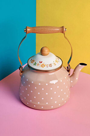 Miss Betty Vintage Ahşap Saplı Güzgülü Puantiye Kettle 2,5LT MiSS-63445-03