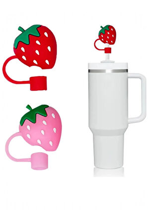 2 Adet 10MM (Kırmızı ve Pembe) Çilek Pipet Kapağı