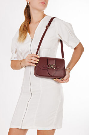 2'li Kadın Çanta Paketi Kapaklı Çapraz Askılı Siyah ve Bordo Omuz Çantası 2 Adet