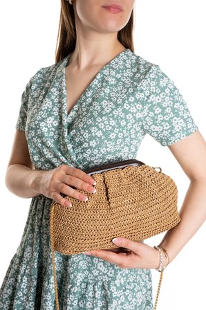 Kadın Burslu Hasır Çanta Portföy Clutch Omuz Çantası El ve Omuz Askılı Hasır Çanta