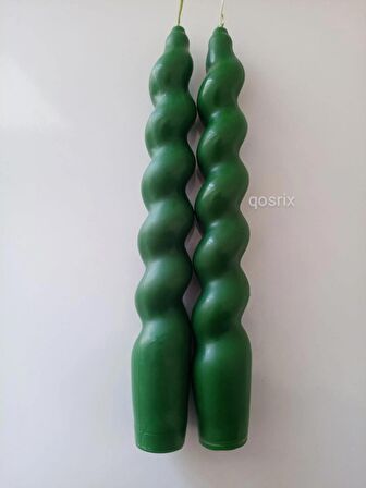 2'li Yeşil İtalyan Burgulu Şamdan Mumu Doğal Kokulu Uzun Çubuk Konik Burgu Spiral Mum Dekoratif