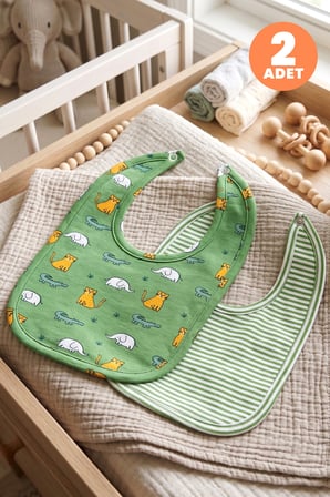 Just Inner Erkek Bebek 2'li Pamuklu Önlük Safari ve Çizgili Desenli Çıtçıtlı Çift Katlı Cilt Dostu (