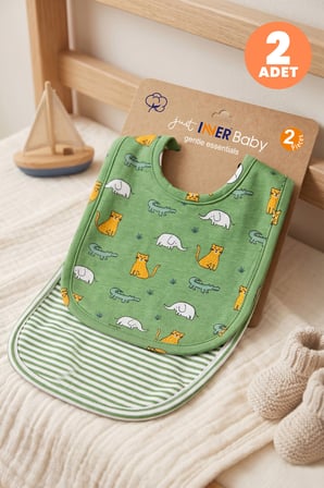 Just Inner Erkek Bebek 2'li Pamuklu Önlük Safari ve Çizgili Desenli Çıtçıtlı Çift Katlı Cilt Dostu (
