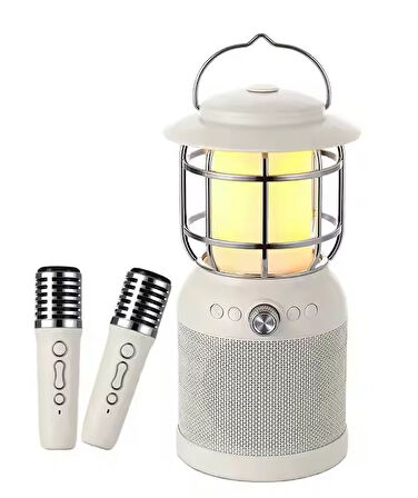 Kamp Lambası Dış Mekan Karaoke Hoparlör 3'ü 1 Arada TF-Card Bluetooth 2 adet Mikrofonlu