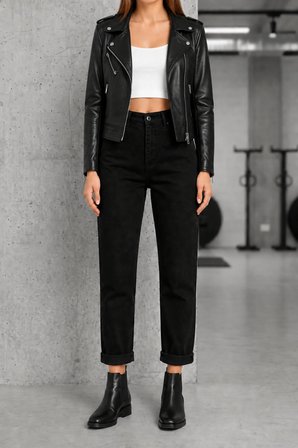 Kadın Jeans Siyah Mom Jean Yüksek Bel Denim Kot Pantolon