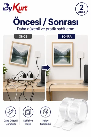 Sabitleme Bandı Seti  Çift Taraflı Nano Bant Güçlü Yapışkanlı Montaj 2 Adet