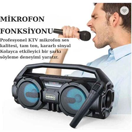 Trend Store Kablosuz Mikrofonlu Bluetooth Hoparlör Karaoke USB AUX Bas FM Radyo TF Müzik Sistemi Stereo 