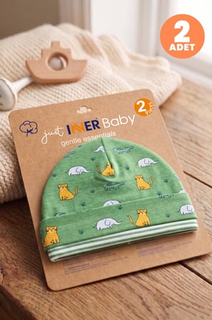 Just Inner Erkek Bebek 2'li Pamuklu Bere Safari ve Çizgili Desenli Esnek ve Konforlu (584501)