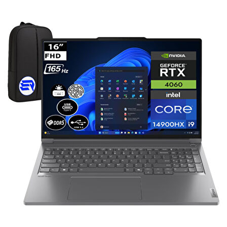 Lenovo Thinkbook 16PG5 Irx Intel Core I9-14900HX 32GB Ddr5 2tb SSD RTX4060 8gb 16'' 165Hz WIN11 Pro 21N50024TREP2 + Elektropasaj Çanta