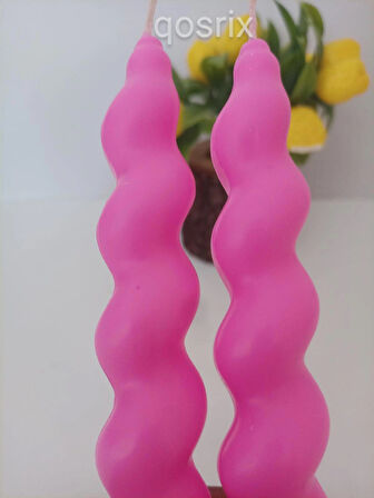 2'li Açık Pembe Renk Italyan Burgulu Şamdan Soya Mumu Doğal Kokulu Uzun Çubuk Konik Burgu Spiral Mum