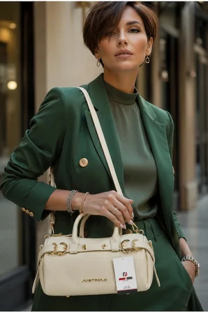 El Cantasi Kadin Rugan Bowling El ve Omuz Cantasi BOY:13 Cm En 27:CM Krem Just Polo