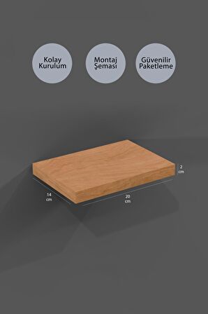 20 Cm Safir Meşe Mdf Uçan Duvar Rafı Gizli Bağlantı Çiçeklik