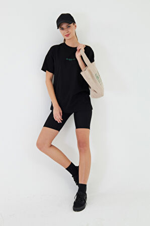 The Wellness Era Kadın Beyaz %100 Pamuk Tişört Yeşil Yazılı Bez Çanta Seti