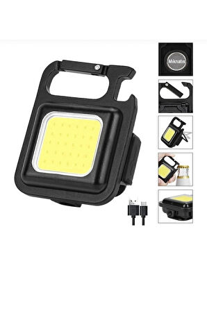 Mini Led Metal Anahtarlık El Feneri Flash Mıknatıslı Su Geçirmez Şişe Açaçaklı Şarjlı 