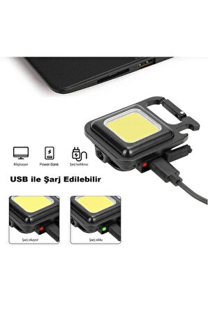 Mini Led Metal Anahtarlık El Feneri Flash Mıknatıslı Su Geçirmez Şişe Açaçaklı Şarjlı 
