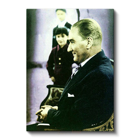 Gülümseyen Atatürk - Çocuklarla Anı Kanvas Tablo