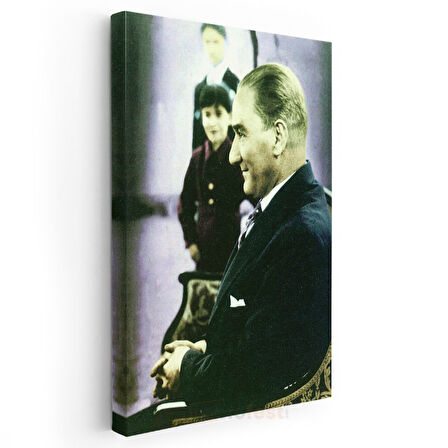 Gülümseyen Atatürk - Çocuklarla Anı Kanvas Tablo
