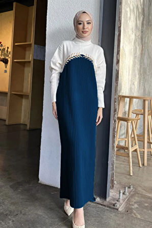 Seyran Elbise Krem Lacivert
