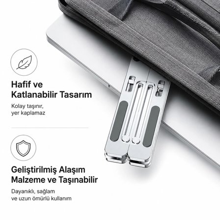 Alüminyum Laptop Standı Katlanabilir  Notebook Yükseltici 6 Kademe  Ayarlanabilir Açılı Güçlü Taşıma Kapasiteli