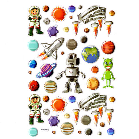 Sticker Kabartmalı A4 Boyutunda Stiker Defter, Planlayıcı Etiket-(lim508) - Astranot ve Uzaylı