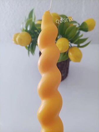 3'lü Sarı İtalyan Burgulu Şamdan Mumu Doğal Kokulu Uzun Çubuk Konik Burgu Spiral Mum Dekoratif