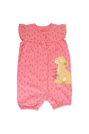 Bebek %100 Pamuk Disney Simba Baskılı Fırfır Detaylı Pembe Romper / Şort Tulum