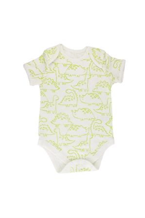 Bebek %100 Pamuk Dinazor Baskılı Siyah 7'li Bodysuit / Zıbın