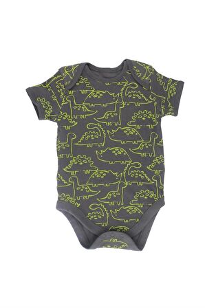 Bebek %100 Pamuk Dinazor Baskılı Siyah 7'li Bodysuit / Zıbın