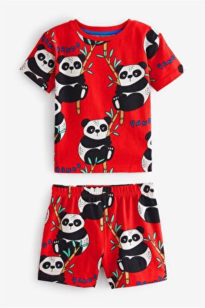 Çocuk %100 Pamuk Panda Baskılı Kırmızı Pijama Takımı