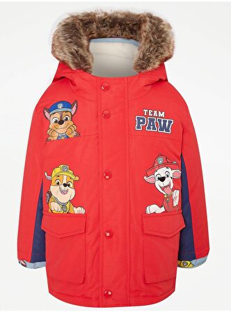 Çocuk Lisanslı Paw Patrol Baskılı 4'ü 1 Arada Kırmızı Parka Mont