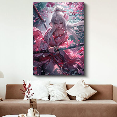 Pembe Samuray - Kiraz Çiçekleri Altında Anime Kanvas Tablo