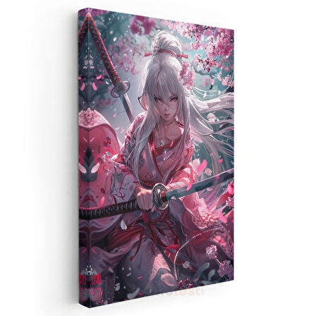 Pembe Samuray - Kiraz Çiçekleri Altında Anime Kanvas Tablo