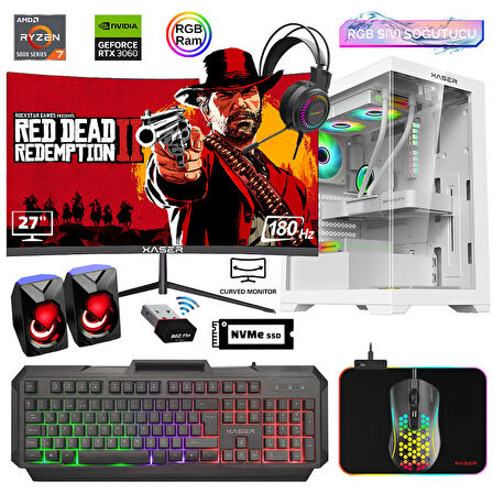 Xaser Xsr825 Ryzen 7 5700x 16GB Ram 512GB M.2 NVMe SSD 12GB RTX3060 27"Curved 180Hz Sıvı Soğutma Oyuncu Bilgisayarı