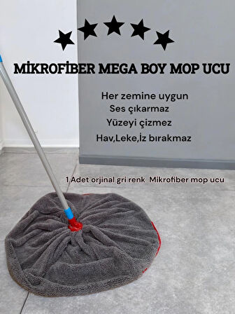 ( 1 Adet ) Gri Renk Mikrofiber Mega Boy Paspas - Mop Yedek Ucu Arkası Destekli