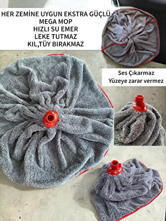 ( 1 Adet ) Gri Renk Mikrofiber Mega Boy Paspas - Mop Yedek Ucu Arkası Destekli
