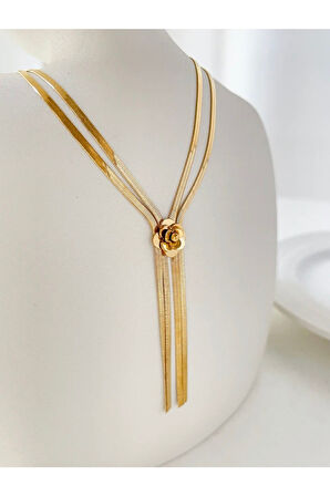 Paslanmaz Çelik Yılan Sırtı Italyan Y Model Püsküllü Kadın Kolye