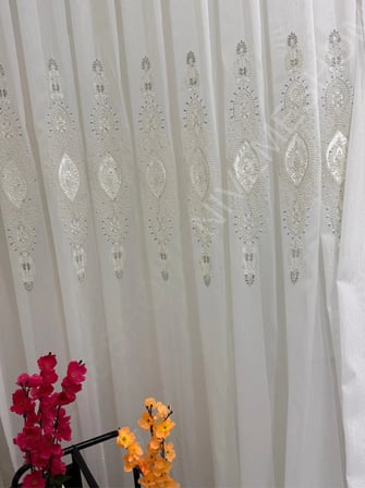 NİVEMESHOME ELİSYA 3812 GÜMÜŞ IŞILTILI  1/3 PİLELİ  BAMBU TÜL PERDE