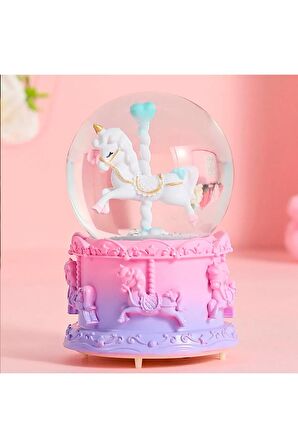 Unicorn Atlı Karınca Işıklı Mini Boy Kar Küresi 45sz