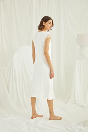 Monamise Kadın Kolu Omzu ve Yakası Dantelli Önü Düğmeli Gecelik 18455