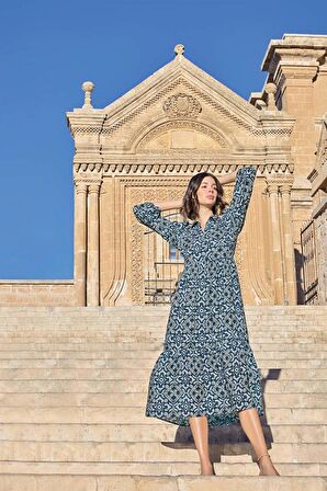 Monamise Kadın Etnik Desenli Truvakar Kollu Elbise 23017 