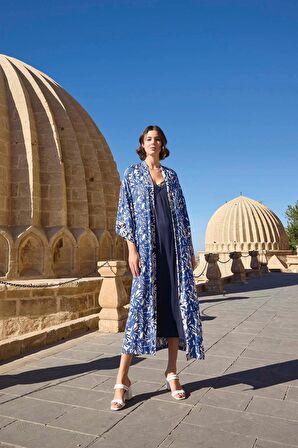 Monamise Kadın Dantelli Dekolteli Yaprak Desenli Kimono Takımı 23038 