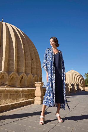 Monamise Kadın Dantelli Dekolteli Yaprak Desenli Kimono Takımı 23038 